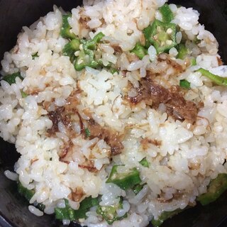 おくらと鰹節の混ぜご飯